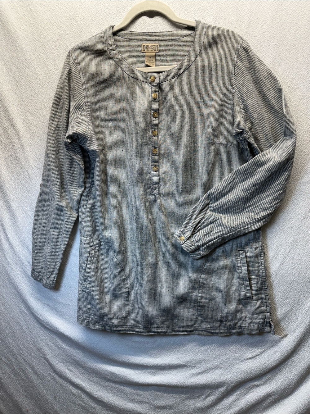 Earthy Girl Organic Duluth Trading Co Lgt. Blue Striped Button Henley Tunic Top